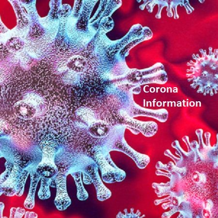 Illustration von Coronavirus-Partikeln auf rotem Hintergrund