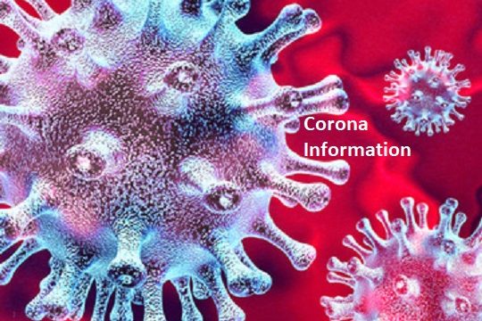 Illustration von Coronavirus-Partikeln auf rotem Hintergrund