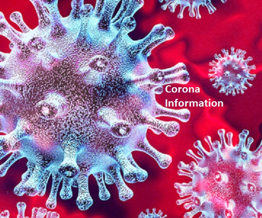 Illustration von Coronavirus-Partikeln auf rotem Hintergrund
