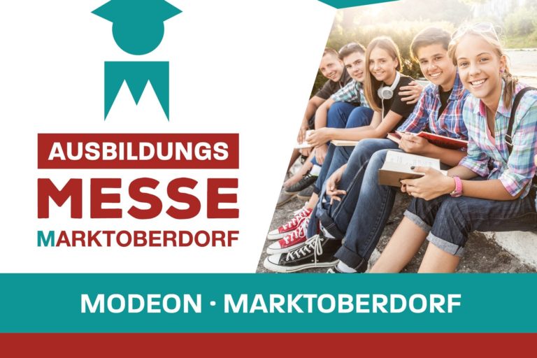 Plakat zur Ausbildungsmesse Marktoberdorf mit Datum 8.–9. Mai und Veranstaltungsort MODEON
